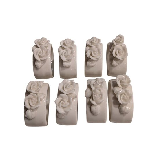 Set of 8 Genuine Bone China 3D Rose Napkin Rings The Beachcombers Holiday party - Picture 1 of 16